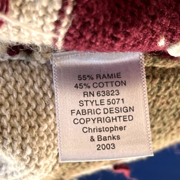 Vintage Christopher & Banks Patchwork Crew Neck Knit Sweater Pink Tan Womens L - Picture 7 of 8